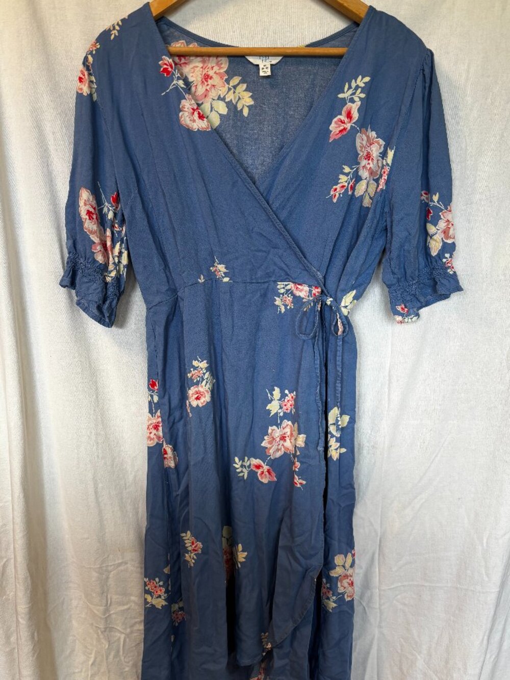 Blue Floral Wrap Midi Dress
